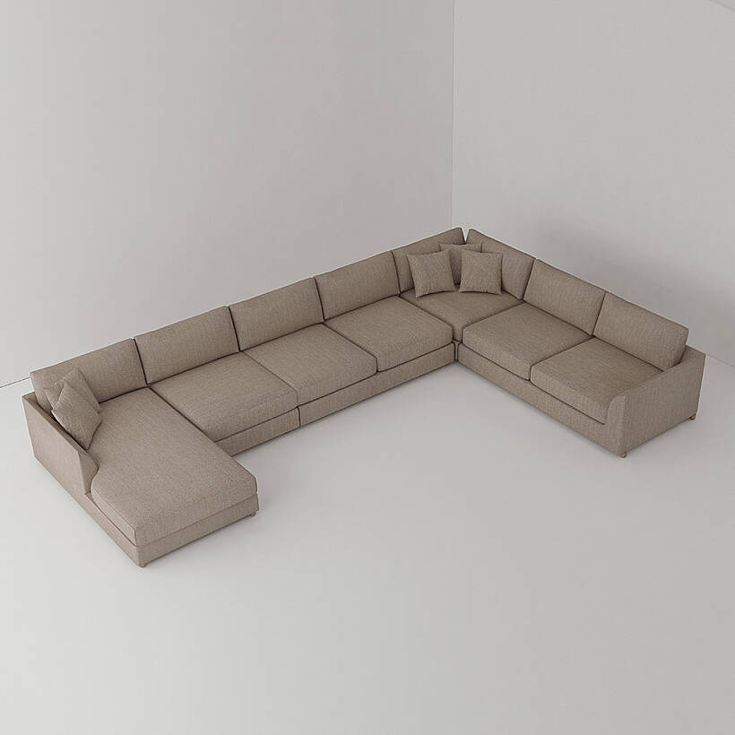 Sofa Plume Kollu Sol Köşe Modül 98 x 97 cm | Plainfry Kumaş - Kahve Keten - 