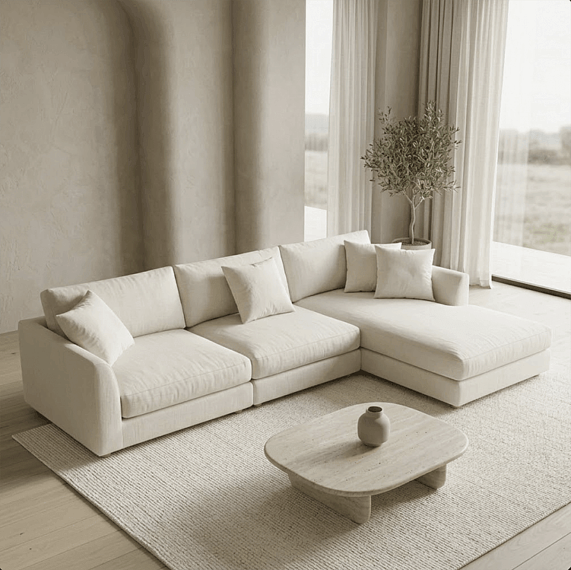 Sofa Plume Kollu Sol Köşe Modül 98 x 97 cm | Plainfry Kumaş - Beyaz Keten - 