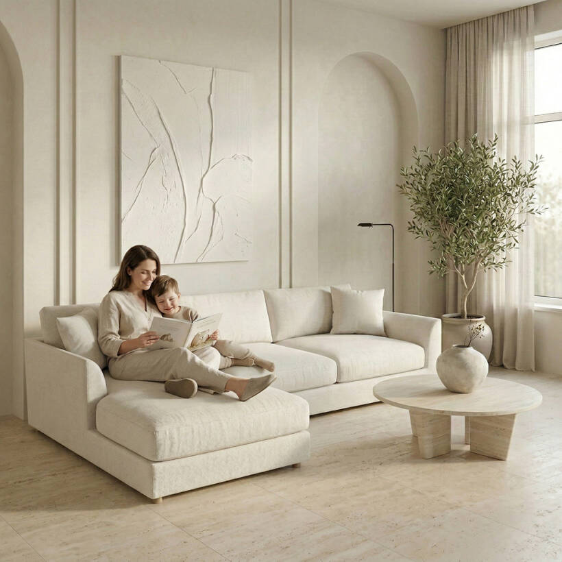 Sofa Plume Relax Sağ Köşe Modül 98 x 170 cm | Space Kumaş - Beyaz Dokulu - 