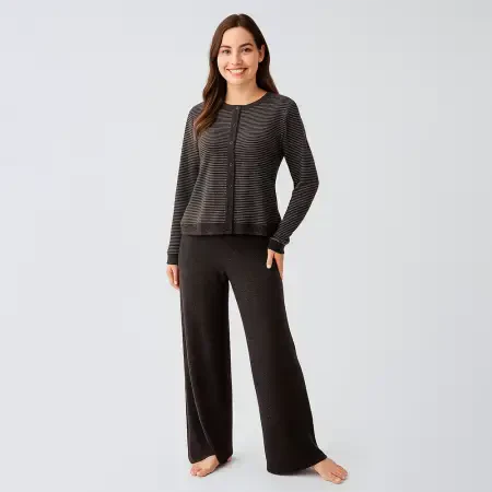 Softnest Uzun Kollu Yumuşak Dokulu Viskoz Pijama Takımı - Kahve/Xl - 1