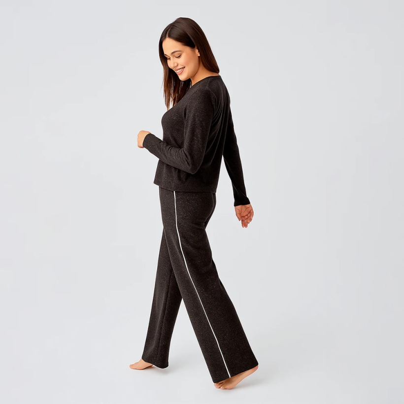 Softtouch Uzun Kollu Yumuşak Dokulu Örme Pijama Takımı - Kahve - 