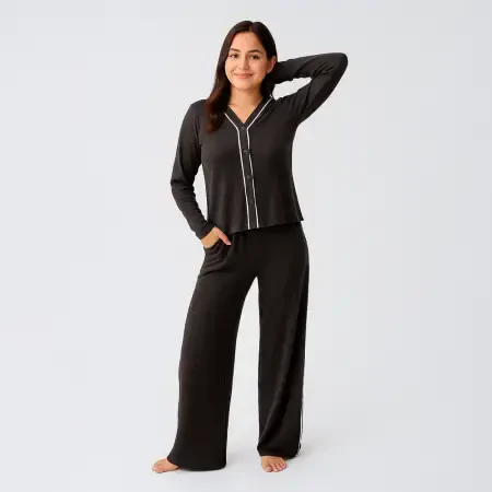 Softtouch Uzun Kollu Yumuşak Dokulu Örme Pijama Takımı - Kahve/S - 1