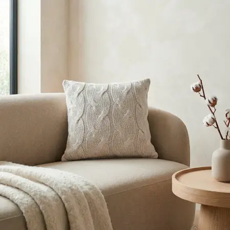 Triko Kırlent Kılıfı Krem 45x45 cm - Cabella Serisi 